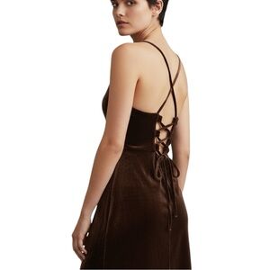Rich Chocolate Brown Velvet Slip Dress Lace-Up Back Criss Cross Straps Small